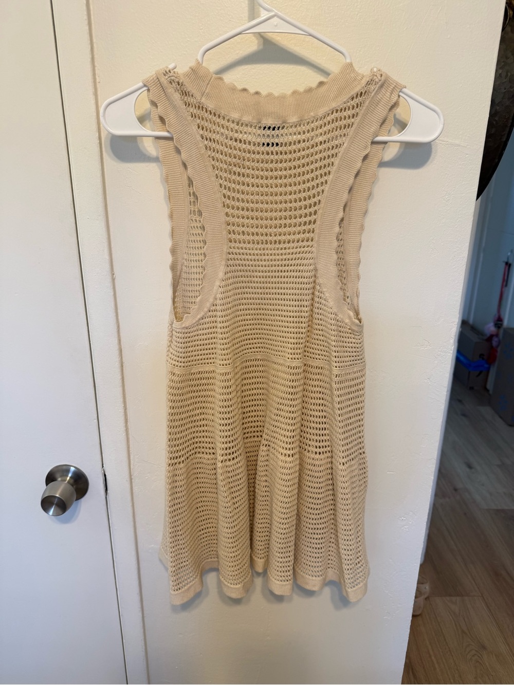 Maeve Cream Open-Knit Sleeveless Flared Tunic - Picture 4 of 4
